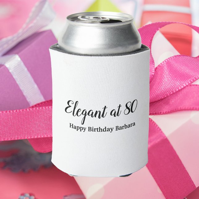 Rafraîchisseur Pour Canette 80e anniversaire élégant à 80 Personnaliser (A can cooler that says Elegant at 80.  The name can be changed and personalized to fit your needs!)
