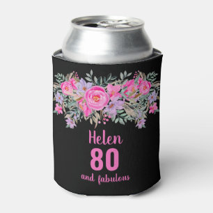 Rafraîchisseur Pour Canette 80e anniversaire noir rose floral boîte froide