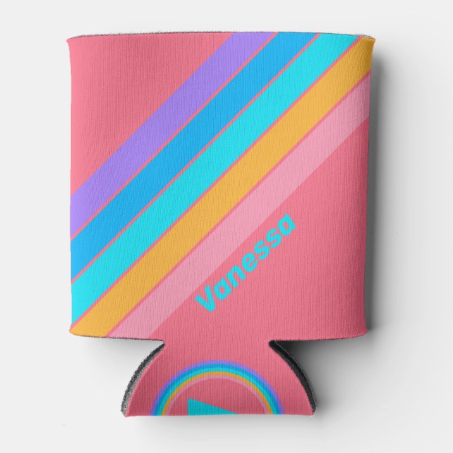 Rafraîchisseur Pour Canette 80s Neon Sunrise Stripes with Name (Devant)