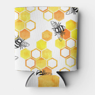 Rafraîchisseur Pour Canette Abeilles de miel : Motif d'aquarelle jaune