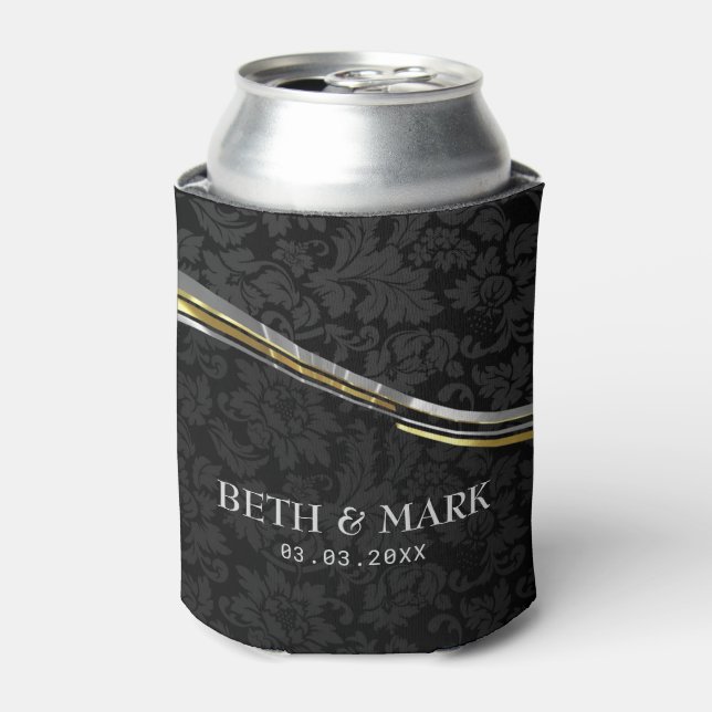 Rafraîchisseur Pour Canette Accents Noir Damas Argent & Or (Can devant)