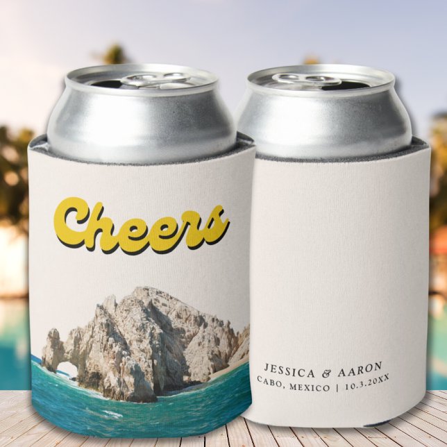 Rafraîchisseur Pour Canette Accueil Retro Cabo Mariage Personnalisé Pouvez ref (Personalized Retro Cabo Wedding Cheers Can Cooler)
