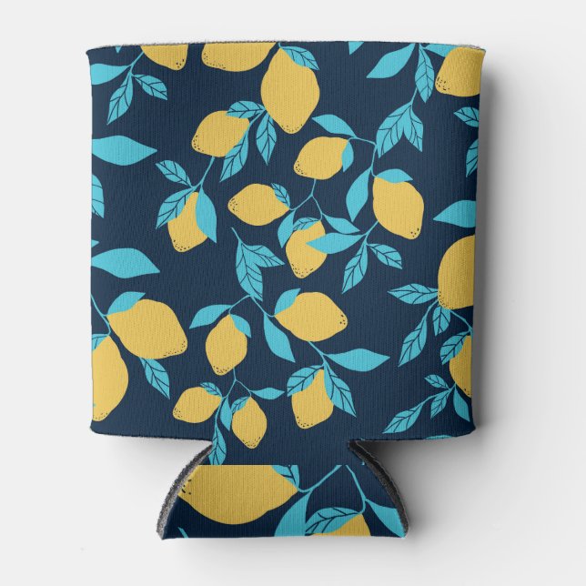 Rafraîchisseur Pour Canette Agrumes simples : citrons sur le bleu. (Devant)