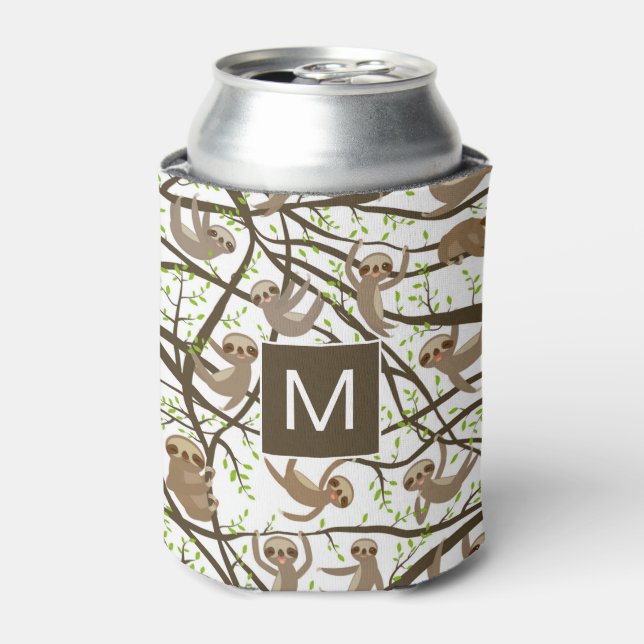 Rafraîchisseur Pour Canette Ajouter votre initiale | Smiling Sloth Motif (Can devant)