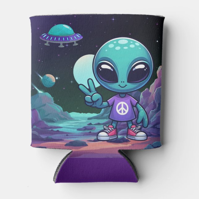 Rafraîchisseur Pour Canette Alien de Paix Mignon & Bateau Spatial (Devant)