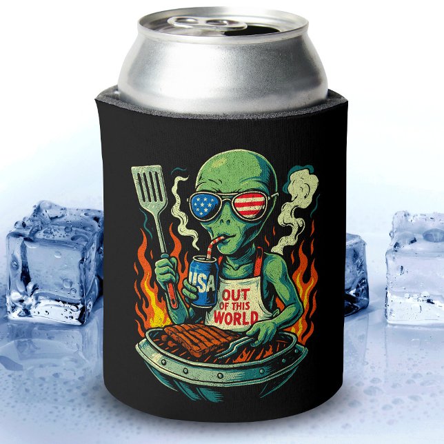 Rafraîchisseur Pour Canette Alien Patriotique Drôle Grillant au Barbecue Améri (Créateur téléchargé)
