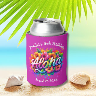 Rafraîchisseur Pour Canette Aloha Tropical Hawaiian Anniversaire Luau Purple