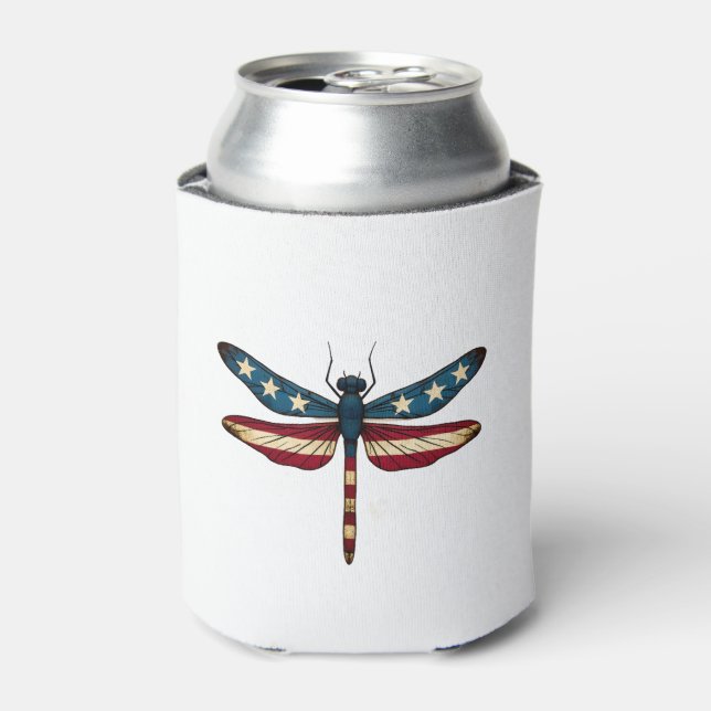 Rafraîchisseur Pour Canette American Flag Dragonfly Patriotic 4th of July Red  (Can devant)