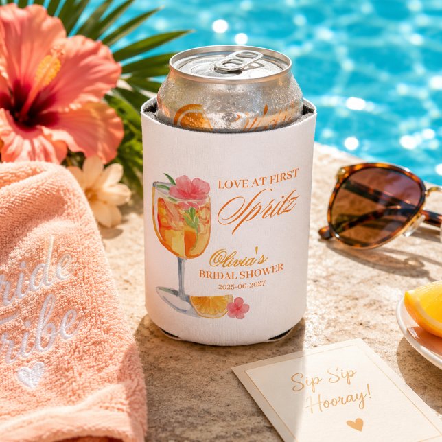 Rafraîchisseur Pour Canette Amour au premier Spritz Enterrement de vie de jeun (Love at First Spritz Bridal Shower Orange White Can Cooler)