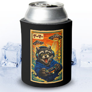 Rafraîchisseur Pour Canette Amusant Raccoon Gamer Rétro Vintage Japonais UFO