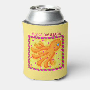 Rafraîchisseur Pour Canette Amusement à la plage Whimsy Octopus Jaune Orange