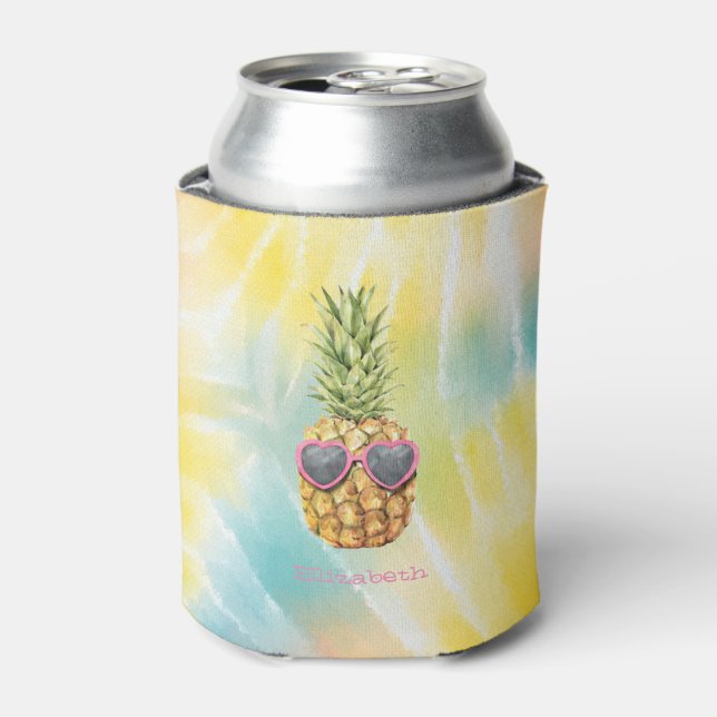 Rafraîchisseur Pour Canette Ananas cool, aquarelle Rainbow Tie Dye (Can devant)