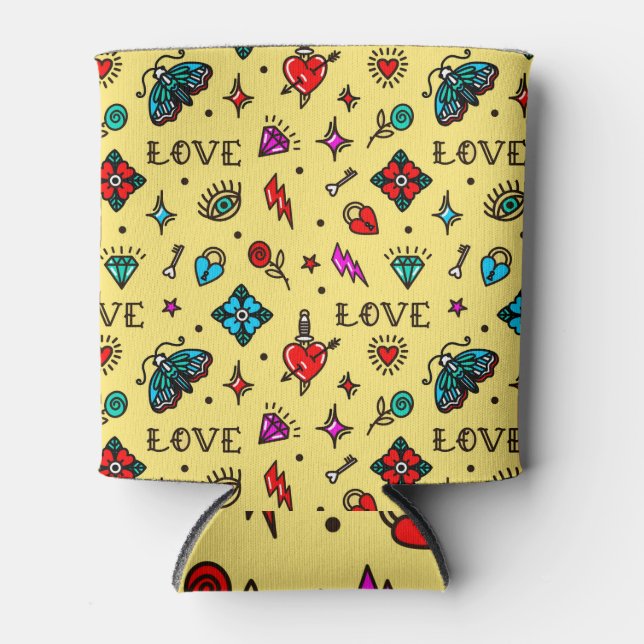 Rafraîchisseur Pour Canette Ancien Motif de tatouage de l'école (Devant)