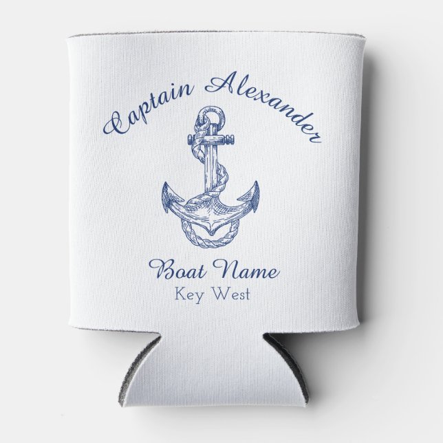 Rafraîchisseur Pour Canette Ancre Bleue de la marine nautique Monogramme (Devant)