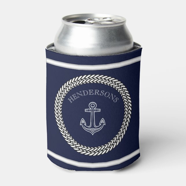 Rafraîchisseur Pour Canette Ancre Bleue de la Marine Nautique Monogramme côtie (Can devant)