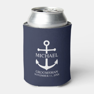 Rafraîchisseur Pour Canette Ancre Bleue marine Nautique Groomsmen personnalisé