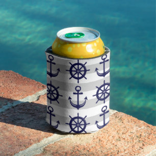 Rafraîchisseur Pour Canette Ancre de bateau personnalisée bleu marine et gouve