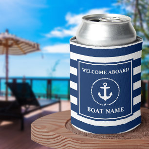 Rafraîchisseur Pour Canette Ancre Nautique corde Striped Nom du bateau Bienven