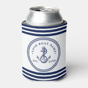 Rafraîchisseur Pour Canette Ancre nautique et corde Nom du bateau Marine Bleu