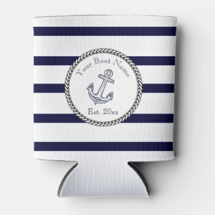 Rafraîchisseur Pour Canette Ancre nautique personnalisée Bandes bleues de la m