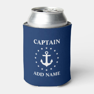 Rafraîchisseur Pour Canette Ancre nautique Stars Blue Nom du capitaine