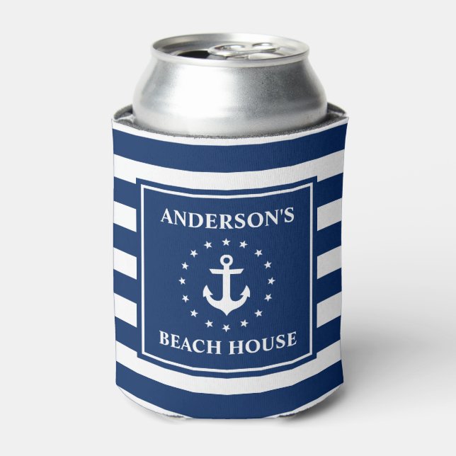 Rafraîchisseur Pour Canette Ancre nautique Stars Blue Striped Beach House (Can devant)