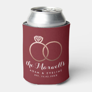 Rafraîchisseur Pour Canette Anneaux roses Mariage or Burgundy Can Cooler