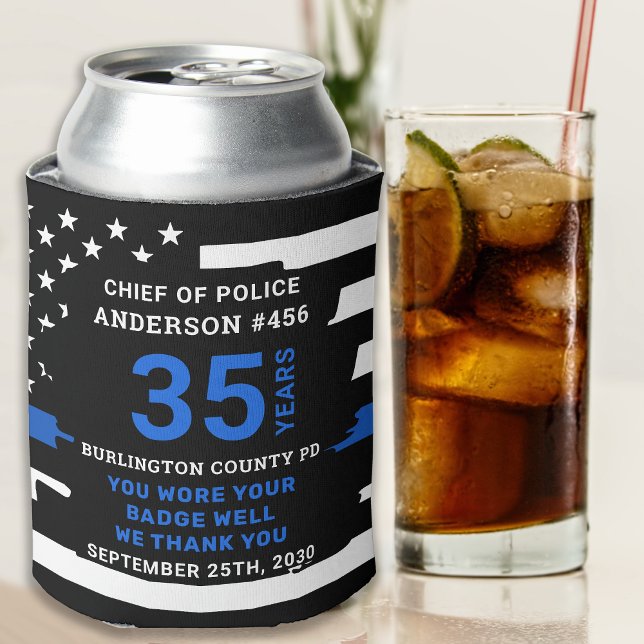 Rafraîchisseur Pour Canette Années De Retraite De La Police Mince Ligne Bleue (Créateur téléchargé)