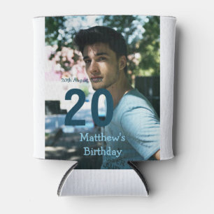 Rafraîchisseur Pour Canette anniversaire 20 ans nom photo date homme bleu blan