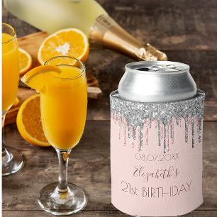 Rafraîchisseur Pour Canette Anniversaire 21 ans rose gold pailleté argent rose