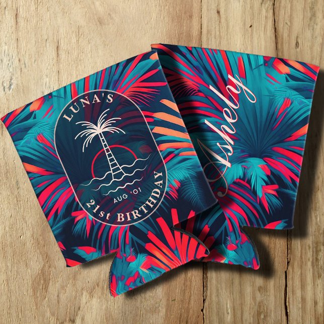 Rafraîchisseur Pour Canette Anniversaire Beach party Palm tree coucher de sole (Créateur téléchargé)