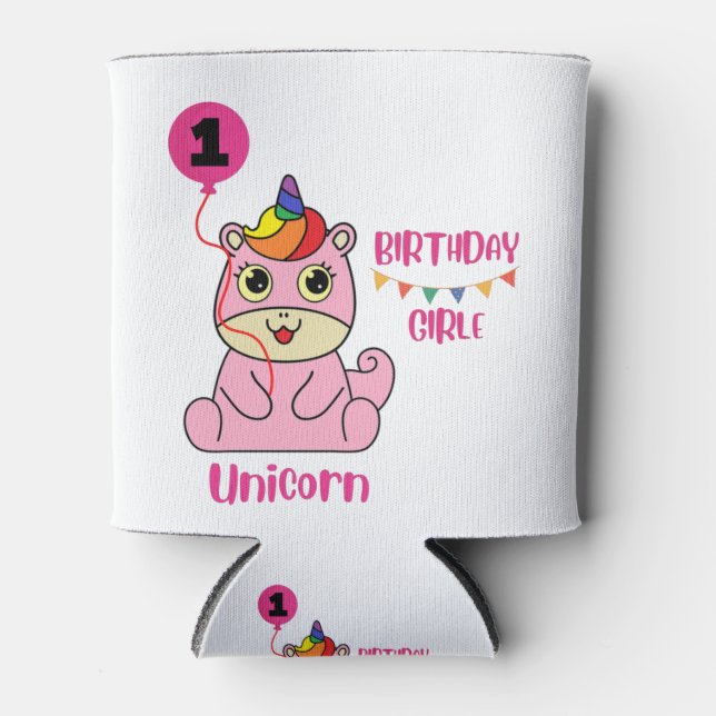 Rafraîchisseur Pour Canette anniversaire de la fille de licorne (Devant)