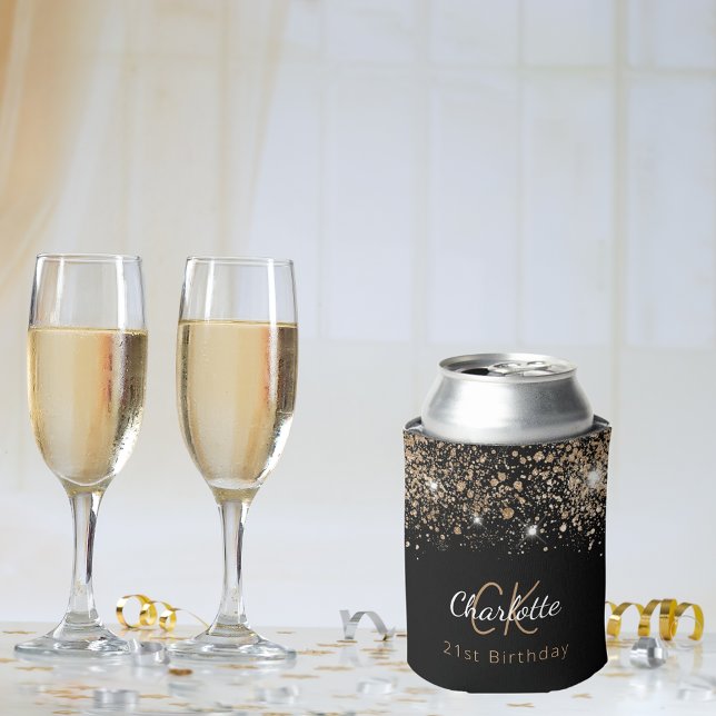 Rafraîchisseur Pour Canette Anniversaire noir or parties scintillant nom monog (Créateur téléchargé)