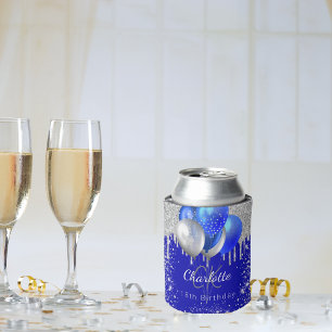 Rafraîchisseur Pour Canette Anniversaire royal bleu or ballons nom monogramme