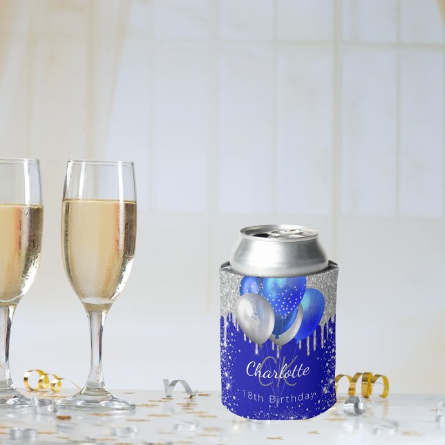 Rafraîchisseur Pour Canette Anniversaire royal bleu or ballons nom monogramme (Créateur téléchargé)