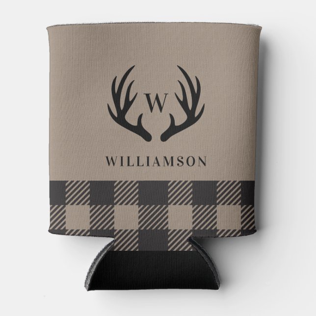 Rafraîchisseur Pour Canette Antlers rustiques Black Buffalo Plaid Monogramme (Devant)