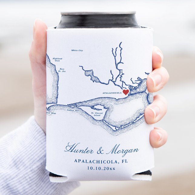 Rafraîchisseur Pour Canette Apalachicola Floride Carte Mariage Favor (Apalachicola Wedding Favor Can Coozie with Elegant navy blue Florida map from Coastal Map Designs)