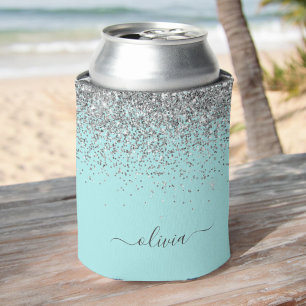 Rafraîchisseur Pour Canette Aqua bleu Turquoise Parties scintillant argent Mon