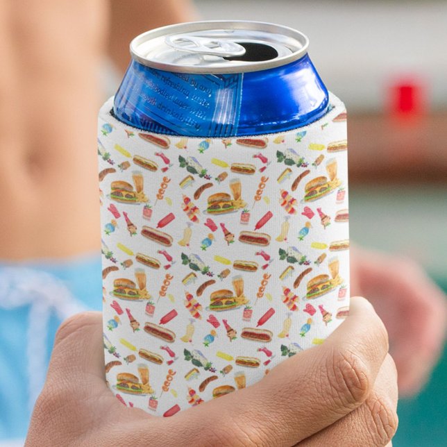 Rafraîchisseur Pour Canette Aquarelle BBQ nourriture, boissons et desserts Mot (Créateur téléchargé)