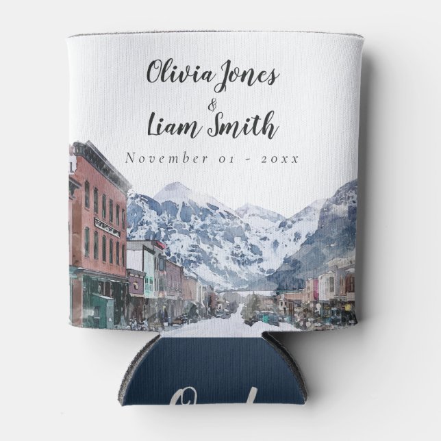 Rafraîchisseur Pour Canette Aquarelle Bienvenue chez Telluride Mariage Bienven (Devant)