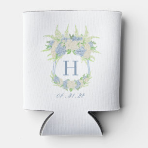 Rafraîchisseur Pour Canette Aquarelle Bleu et Blanc Hydrangea Crest