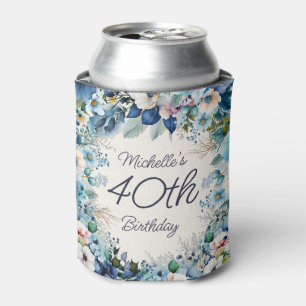 Rafraîchisseur Pour Canette Aquarelle bleue Floral 40e fête d'anniversaire