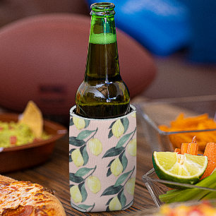 Rafraîchisseur Pour Canette Aquarelle Citrons et Feuilles Motif jaune sans cou