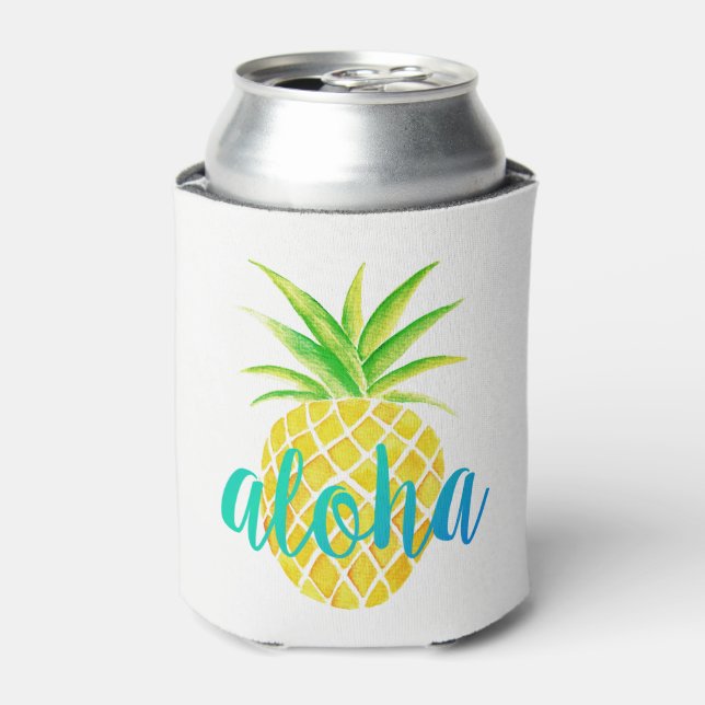 Rafraîchisseur Pour Canette Aquarelle d'ananas Monogramme tropical Turquoise (Can devant)