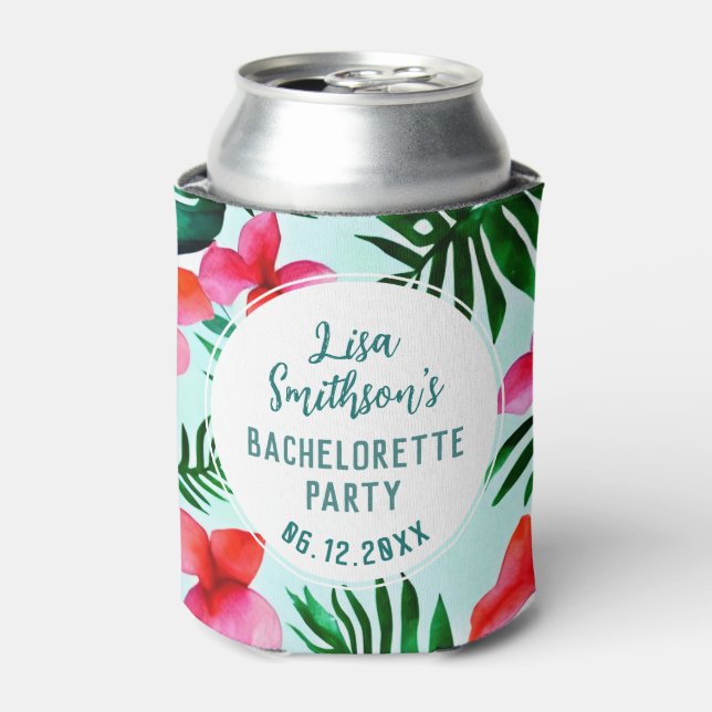 Rafraîchisseur Pour Canette Aquarelle de feuillage tropical Bachelorette perso (Can devant)