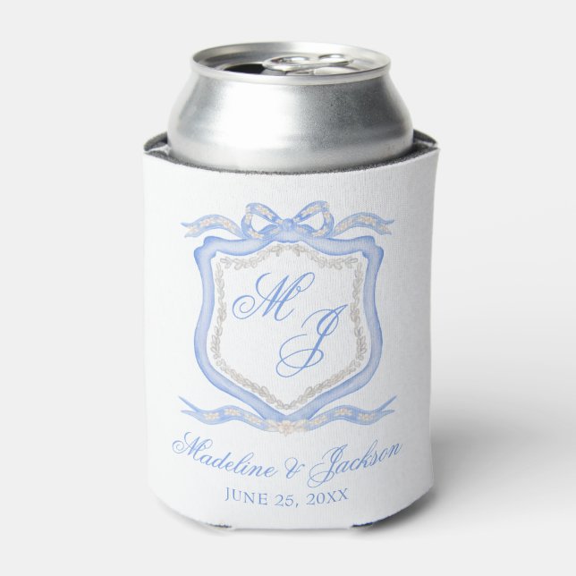 Rafraîchisseur Pour Canette Aquarelle Designer Blue Monogram Crest Favoriser (Can devant)