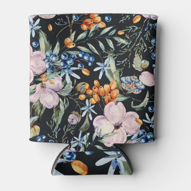 Rafraîchisseur Pour Canette Aquarelle douce : Baies florales roses (Devant)