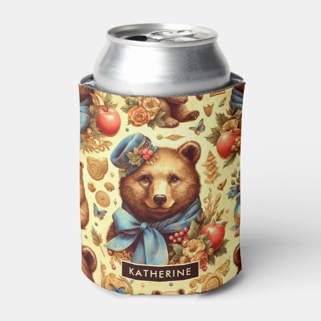 Rafraîchisseur Pour Canette Aquarelle d'ours Vintage (Can devant)