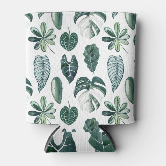 Rafraîchisseur Pour Canette Aquarelle Feuille Tropicale Texture transparente (Devant)