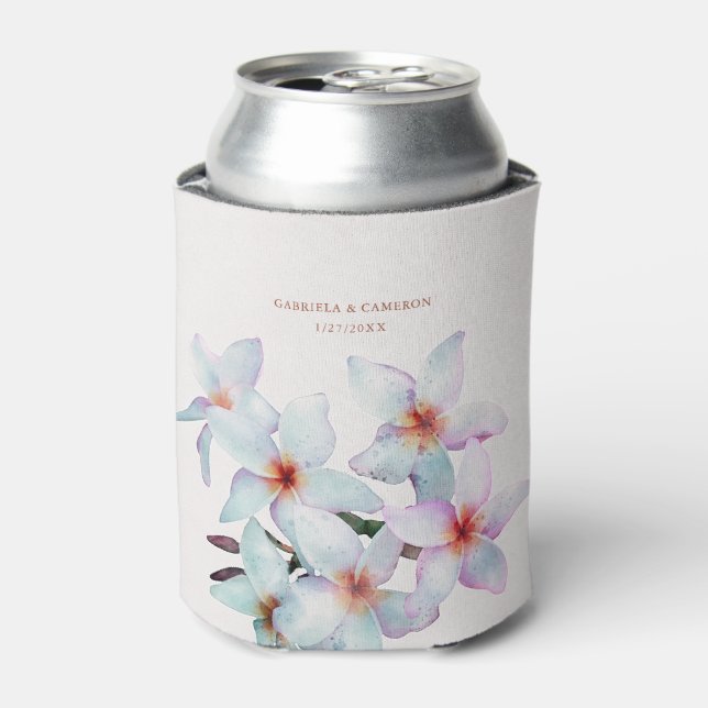 Rafraîchisseur Pour Canette Aquarelle Florale Frangipani Mariage en terre cuit (Can devant)